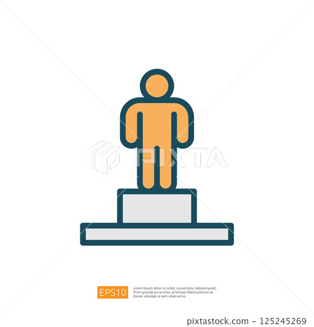 A simple illustration of a person standing on a pedestal, symbolizing achievement or recognition. Flat line style icon A simple illustration of a person standing on a pedestal, symbolizing achievement or recognition. Flat line style icon 125245269