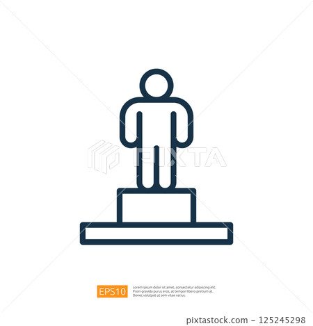 This image depicts a simple line drawing of a person standing on a pedestal, symbolizing recognition or achievement. This image depicts a simple line drawing of a person standing on a pedestal, symbolizing recognition or achievement. 125245298