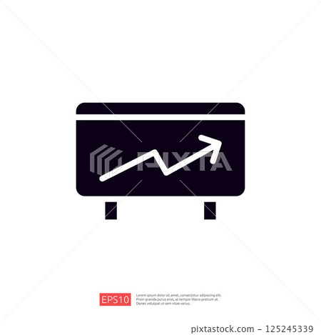 A simple black icon depicting a box with an upward arrow and line graph, symbolizing growth or progress in a business context. A simple black icon depicting a box with an upward arrow and line graph, symbolizing growth or progress in a business context. 125245339