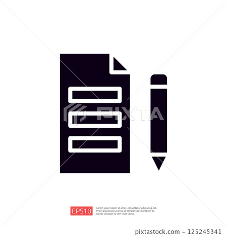 The image depicts a document with checkboxes and a pencil, symbolizing note-taking, task management, or planning. 125245341