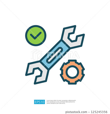 The image features a wrench, a gear, and a checkmark, symbolizing tools and maintenance, often used in industrial or mechanical contexts. The image features a wrench, a gear, and a checkmark, symbolizing tools and maintenance, often used in industrial or mechanical contexts. 125245356