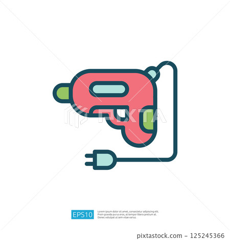 This image depicts a stylized illustration of a hot glue gun with a power cord, commonly used for crafting and DIY projects. 125245366