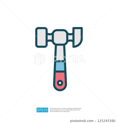 This image depicts a stylized hammer, featuring a two-headed design with a colorful handle, symbolizing tools or construction work. This image depicts a stylized hammer, featuring a two-headed design with a colorful handle, symbolizing tools or construction work. 125245380