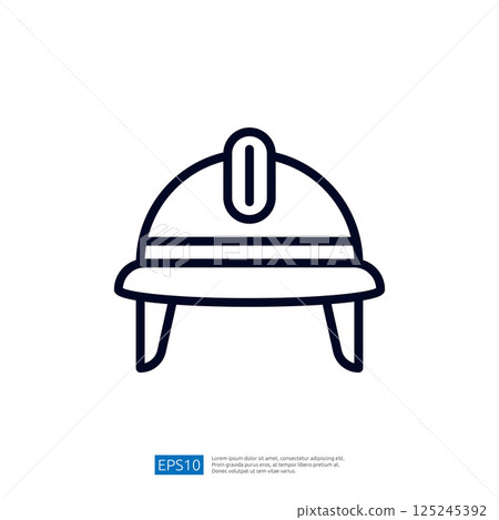 A simple line drawing of a safety helmet, often used in construction or industrial settings to represent protection and safety. 125245392