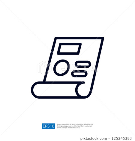 A simple graphic illustration of a rolled-up document or paper with various symbols, suggesting information or reporting. A simple graphic illustration of a rolled-up document or paper with various symbols, suggesting information or reporting. 125245393