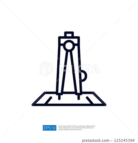 The image features a simple line drawing of a compass, commonly used in geometry and drafting, positioned over a sheet of paper. 125245394