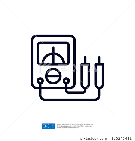 A simple line drawing of a multimeter, an electronic measuring instrument used to measure voltage, current, and resistance in circuits. A simple line drawing of a multimeter, an electronic measuring instrument used to measure voltage, current, and resistance in circuits. 125245411