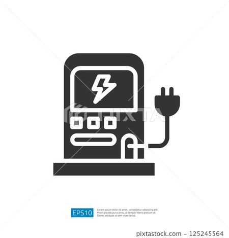 Electric Vehicle Charging Station Icon Symbol with Plug and Lightning Bolt on Clean Background Electric Vehicle Charging Station Icon Symbol with Plug and Lightning Bolt on Clean Background 125245564