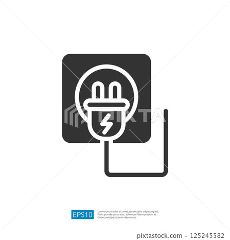 Icon of Plugged Electrical Power Plug Connected to Socket for Energy Supply in Minimalistic Design Icon of Plugged Electrical Power Plug Connected to Socket for Energy Supply in Minimalistic Design 125245582