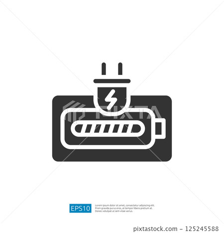 Charging Icon Symbol Featuring Battery and Plug Representing Electricity and Power Connection in Digital Design Charging Icon Symbol Featuring Battery and Plug Representing Electricity and Power Connection in Digital Design 125245588
