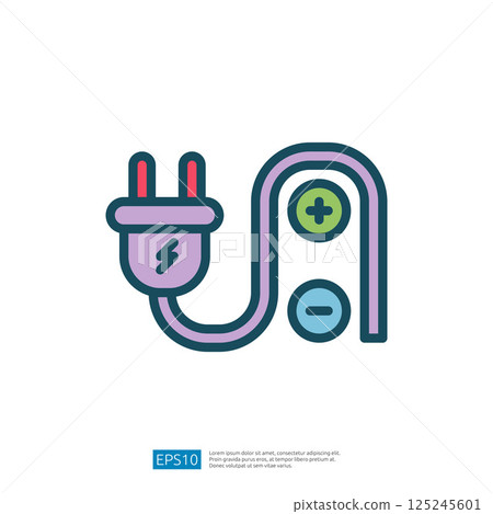 Electric Plug Icon with Cable and Socket Connection for Electrical Power Supply and Energy Transfer in Modern Design Electric Plug Icon with Cable and Socket Connection for Electrical Power Supply and Energy Transfer in Modern Design 125245601