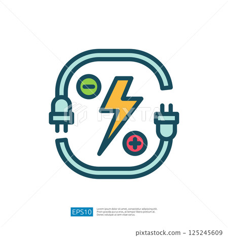 Electric Energy Power Icon with Lightning Plug and Cable Connecting in a Modern Abstract Design 125245609