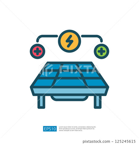 Icon of a Solar Energy Panel with Electrical Symbols Representing Renewable Power Generation and Sustainable Technology 125245615