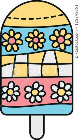 groovy ice cream, groovy boho popsicle in doodle color line style. Colorful ice cream popsicle with floral design and pastel colors. groovy ice cream, groovy boho popsicle in doodle color line style. Colorful ice cream popsicle with floral design and pastel colors. 125245651