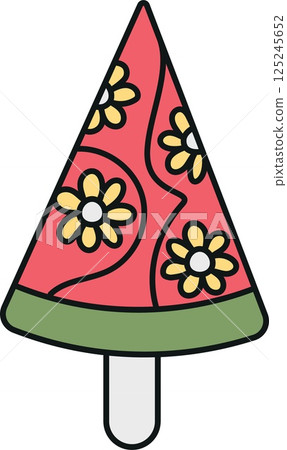 groovy ice cream, groovy boho popsicle in doodle color line style. Colorful ice cream cone with floral design on a stick. groovy ice cream, groovy boho popsicle in doodle color line style. Colorful ice cream cone with floral design on a stick. 125245652