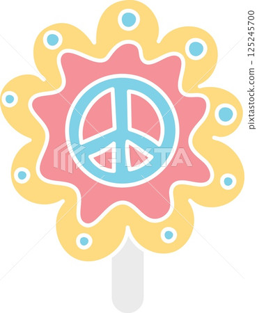 groovy ice cream, groovy boho popsicle in doodle flat color style. Colorful lollipop with peace symbol in the center. groovy ice cream, groovy boho popsicle in doodle flat color style. Colorful lollipop with peace symbol in the center. 125245700