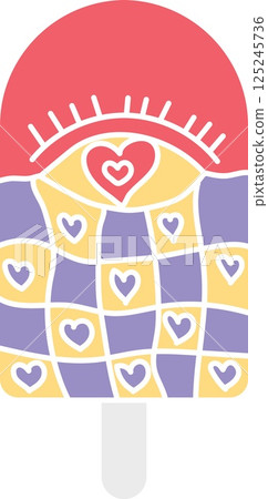 groovy ice cream, groovy boho popsicle in doodle flat color style. Colorful ice pop with heart patterns and playful design in doodle flat color style groovy ice cream, groovy boho popsicle in doodle flat color style. Colorful ice pop with heart patterns and playful design in doodle flat color style 125245736