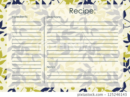 Recipe card template spring decor blank. Cartoon recipe card template illustration. Easter kitchen recipe 125246143