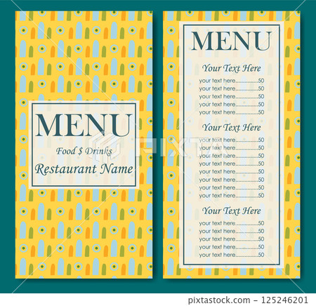 Simple colorful restaurant template. Cafe identity. Vintage creative food card with geometric elements 125246201