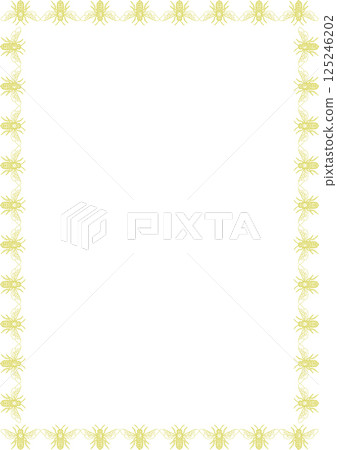 Honeybee engraving frame. Frame of cute honey bee animal template. Insect on white background 125246202