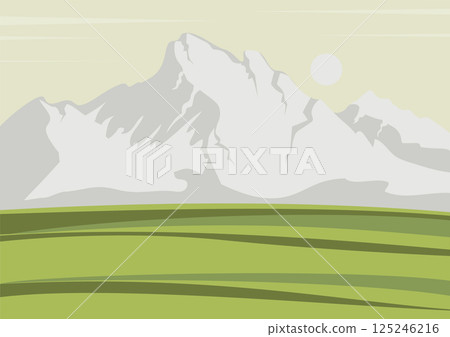 Green nature forest landscape scenery background. Skyline with spring fields flat cartoon style illustration Green nature forest landscape scenery background. Skyline with spring fields flat cartoon style illustration 125246216