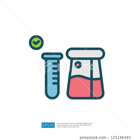 Stylized Icon Representing Education with Test Tube and Flask Symbolizing Chemical Experimentation and Scientific Validation Stylized Icon Representing Education with Test Tube and Flask Symbolizing Chemical Experimentation and Scientific Validation 125246383