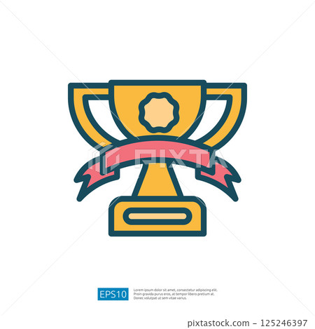 Stylized Trophy Icon Symbolizing Achievement and Success in Education and Competition with Gold Finish and Ribbon Detail 125246397