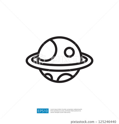 Minimalist Illustration of a Planet with Rings and Surface Details Representation in a Celestial Context for Education and Exploration 125246440