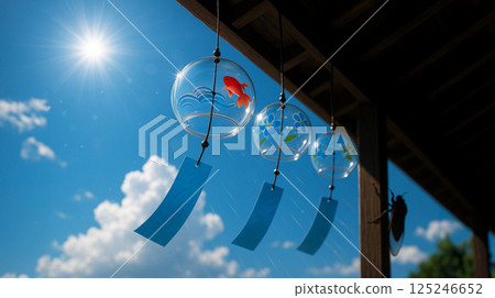 Wind chimes swaying in the wind Wind chimes swaying in the wind 125246652