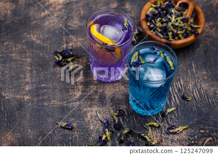 Cold blue and purple tea Butterfly pea Cold blue and purple tea Butterfly pea 125247099