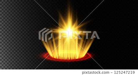 A Glowing Golden Light Burst emanates with Radiant Rays and displays a Soft Halo Effect surrounding it 125247219