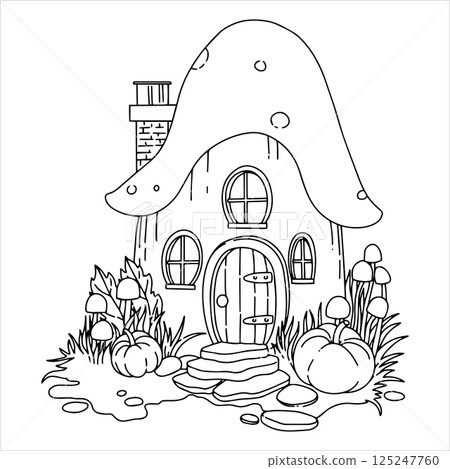 mushroom, house, vector 125247760