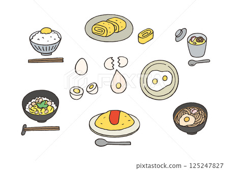 Hand-drawn illustration set of egg dishes (color) 125247827