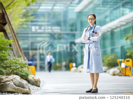 Image of a female doctor working at a hospital Image of a female doctor working at a hospital 125248310