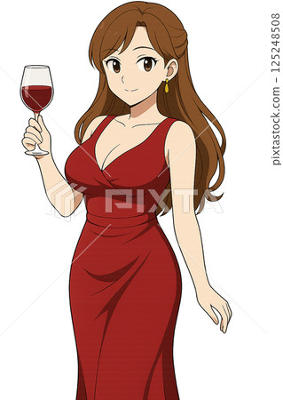 Smiling woman with red wine 125248508