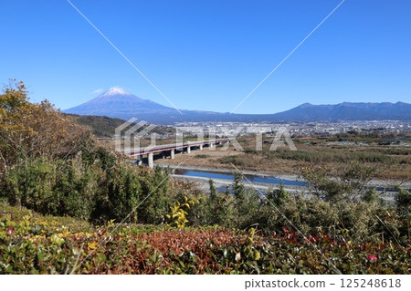 The harmony of Mt. Fuji, Tomei Expressway, Fuji River, and Mt. Ashitaka The harmony of Mt. Fuji, Tomei Expressway, Fuji River, and Mt. Ashitaka 125248618