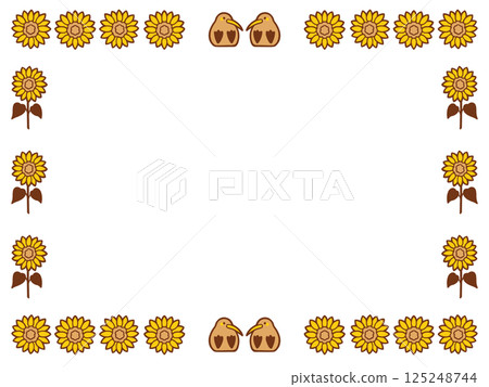 Kiwi and sunflower sitting facing each other frame illustration Kiwi and sunflower sitting facing each other frame illustration 125248744