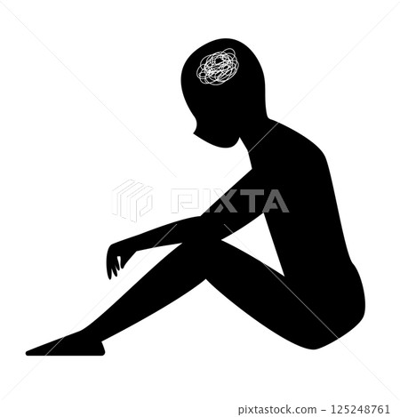 Person is sitting on the ground with silhouette. Stress and anxiety. Mental health Person is sitting on the ground with silhouette. Stress and anxiety. Mental health 125248761