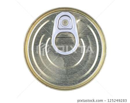 The top of a round can with a pull tab 125249283