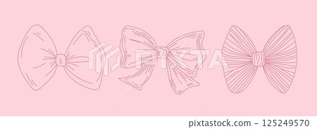 Elegant outline ribbon sketches in pink for cards, tags, and minimalist design, ideal for feminine graphics, frames, and decorative accents Elegant outline ribbon sketches in pink for cards, tags, and minimalist design, ideal for feminine graphics, frames, and decorative accents 125249570