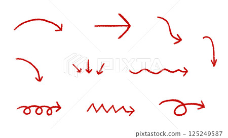 Hand-drawn loose red arrow set 125249587