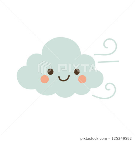 Mint green cloud with smiling face and wind swirls, great for soft weather illustrations, sky decor, and breezy air movement designs Mint green cloud with smiling face and wind swirls, great for soft weather illustrations, sky decor, and breezy air movement designs 125249592