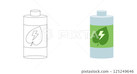 Minimal eco battery icon with leaf and lightning bolt, representing clean power storage, electric sustainability, and renewable voltage source Minimal eco battery icon with leaf and lightning bolt, representing clean power storage, electric sustainability, and renewable voltage source 125249646