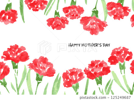 母親節紅色康乃馨水彩插圖（AI） 125249687