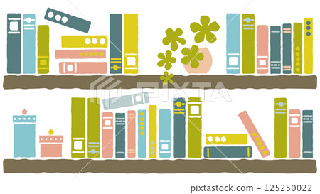 擺滿書籍的書架 |植物與小物品 擺滿書籍的書架 |植物與小物品 125250022