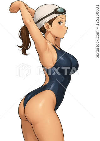 A woman stretching in a swimsuit A woman stretching in a swimsuit 125250031