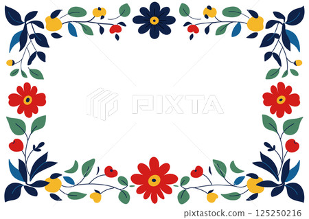 A natural frame decorated with flowers and leaves in a Scandinavian style 125250216