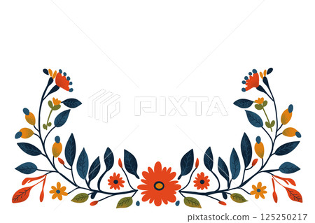 A natural frame decorated with flowers and leaves in a Scandinavian style A natural frame decorated with flowers and leaves in a Scandinavian style 125250217