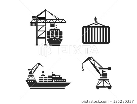 shipping and harbour icons stock illustration 125250337