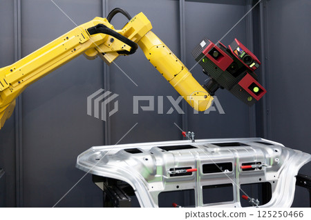 Robot arm with 3D scanner. Automated scanning. 125250466